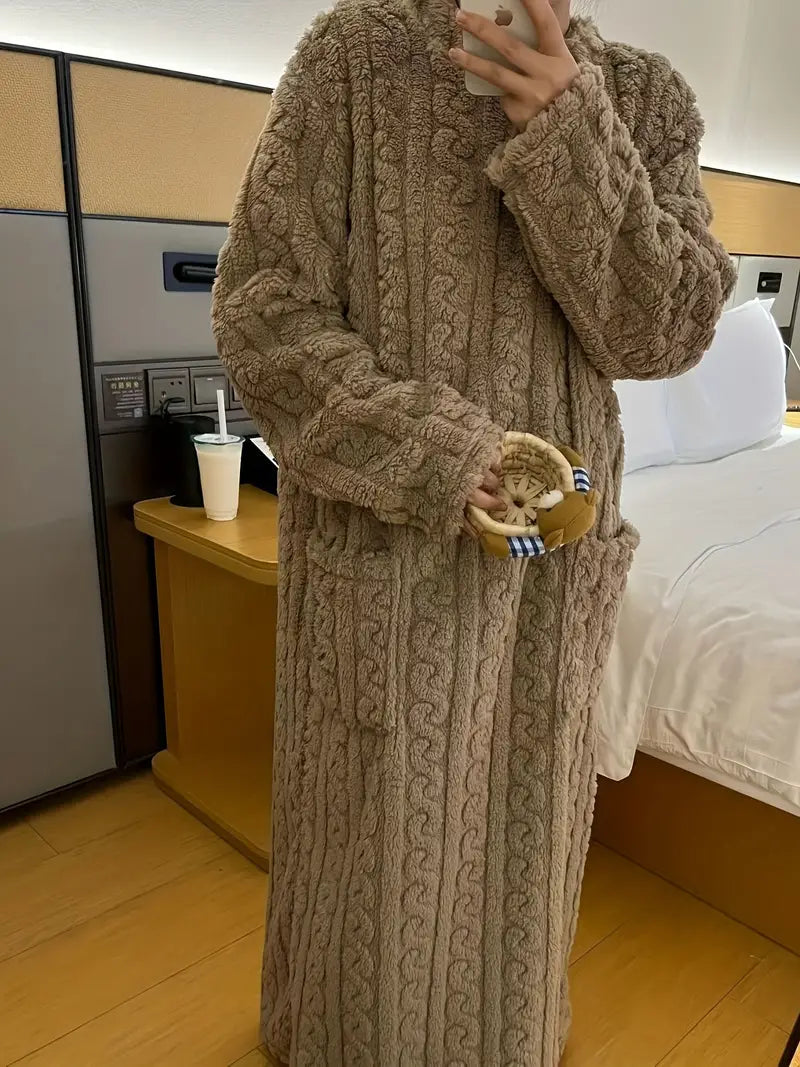 Lorie - Casual knitted bathrobe with long sleeves and pockets