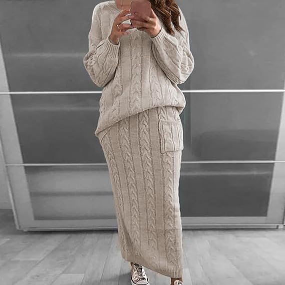 Maida - Winter sets of knitted sweater and skirt