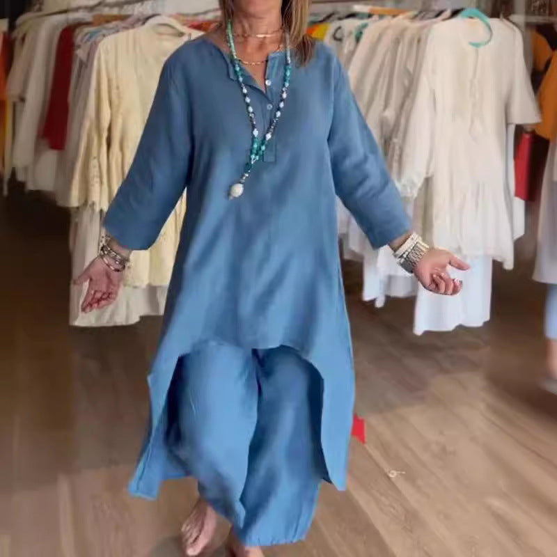 Small - Plain linen leisure suit for women