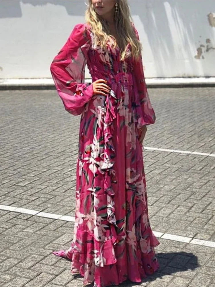 Avilina Zomerjurk met lange mouwen V hals en hoge taille Utrechtse Mode