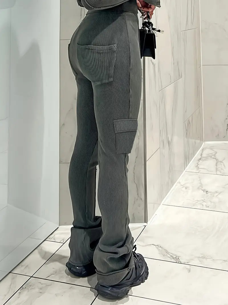 Paulina - Pantalon décontracté côtelé taille haute