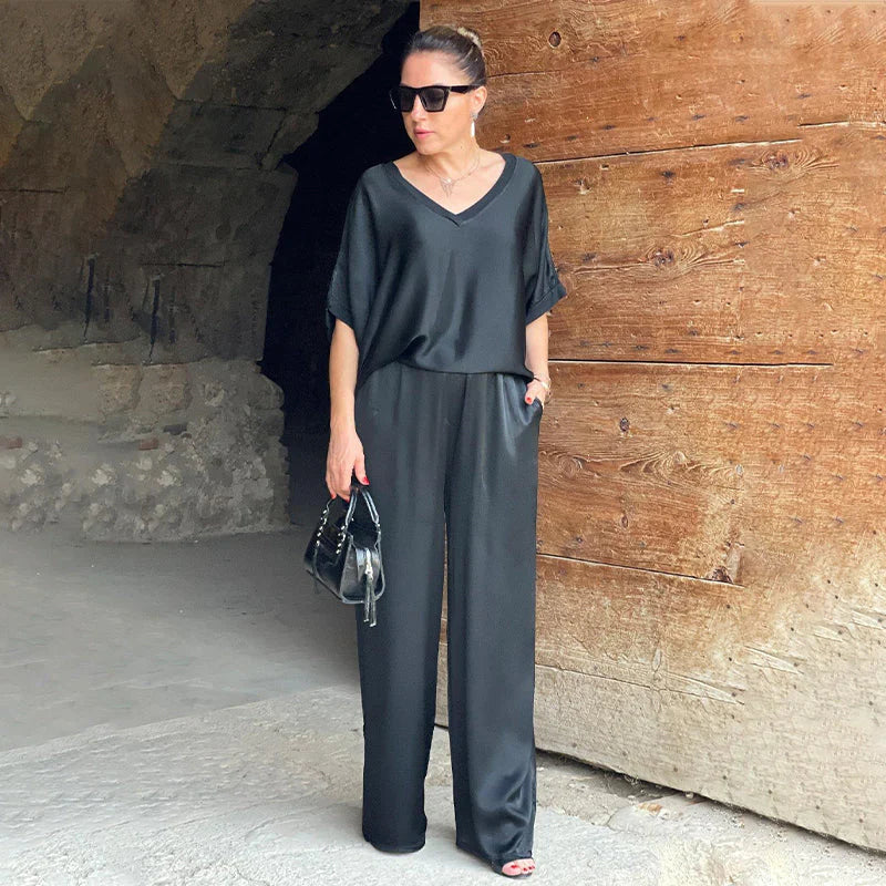 Eleanor - Two Piece Satin Set with V-Neckline