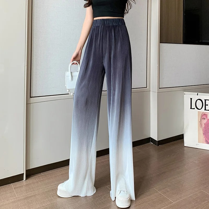 Parthena - Straight ribbed wide trousers with color gradient