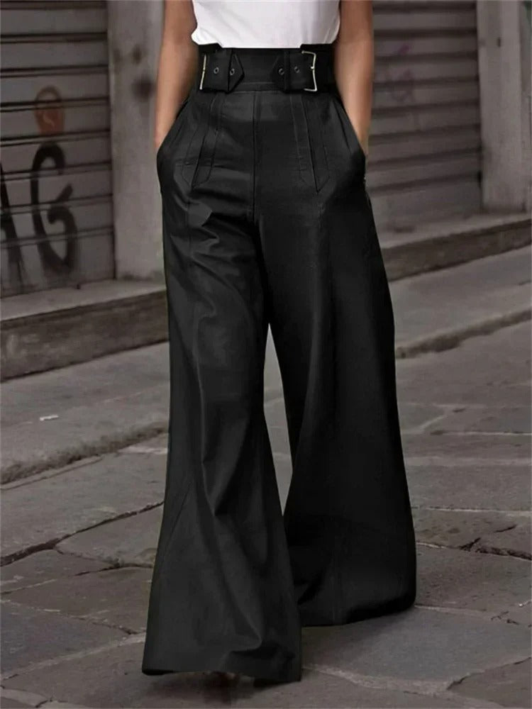 Eleanor - Faux Leather High Waist Wide Leg Pants
