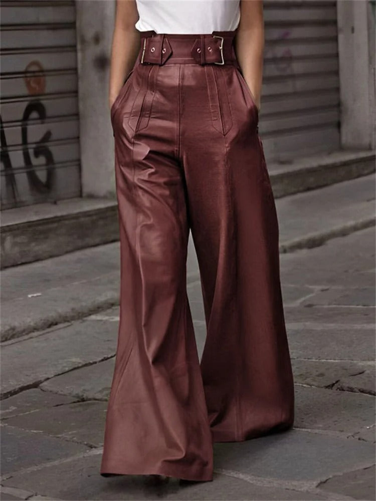 Eleanor - Pantalon large en cuir plissé taille haute