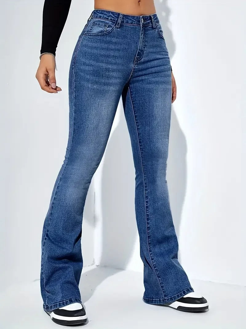 Rosie - Pantalon évasé taille haute en denim