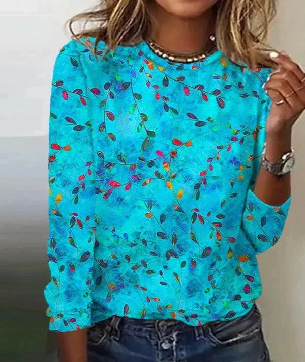 Angelique -Casual top met bladprint