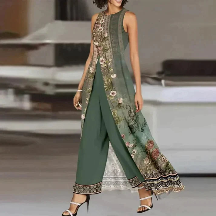 Felicity - Two-piece set green round neckline