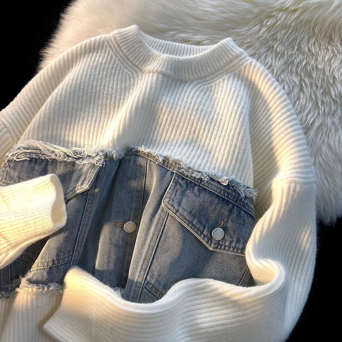 Nora - Denim patchwork trui