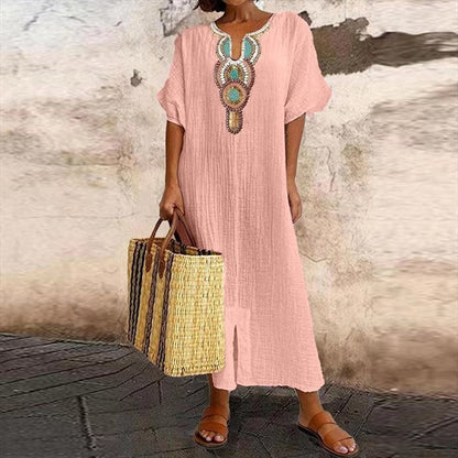 Olive - Katoenen linnen jurk voor vrouwen