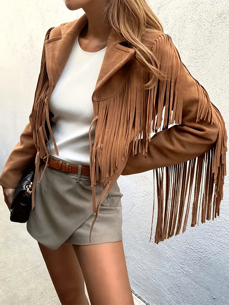 Hazel - Women's suede jacket with fringes