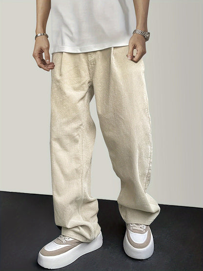 Casual Pants - Solid Color - Polyester Corduroy with Drawstring - Perfect for Weekend Casual