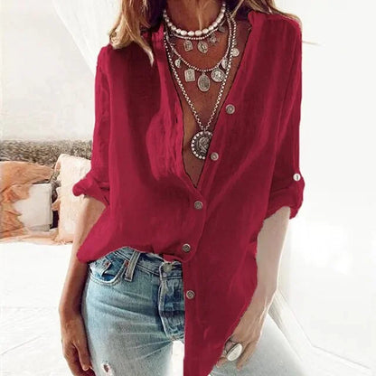 Jerika - Fashionable blouse with plain V-neck 