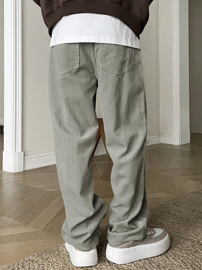 Casual Pants - Solid Color - Polyester Corduroy with Drawstring - Perfect for Weekend Casual