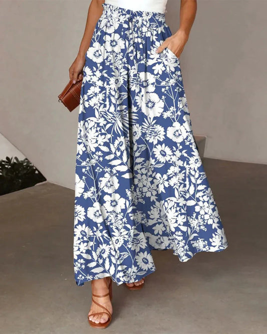 Olivia - Wide Leg Trousers with Floral Print