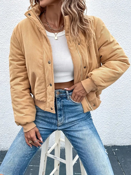 Lorna - Corduroy jas met rits en knoopsluiting