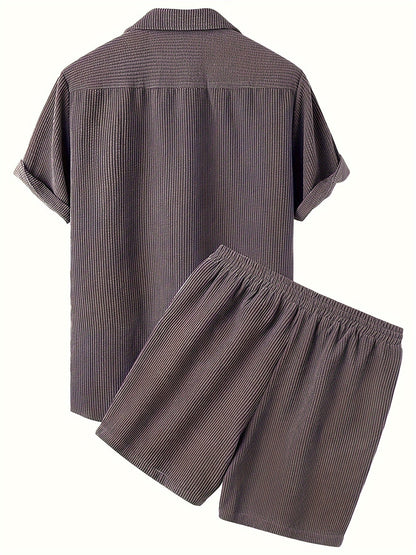 Chemise à manches courtes - Décontractée - Velours côtelé, légèrement extensible, couleur unie - Parfaite pour le printemps et l'été