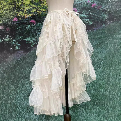 Bernice - Jupe double épaisseur avec volants en dentelle et maille