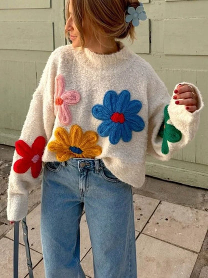 Faye - Knitted Flower Sweater