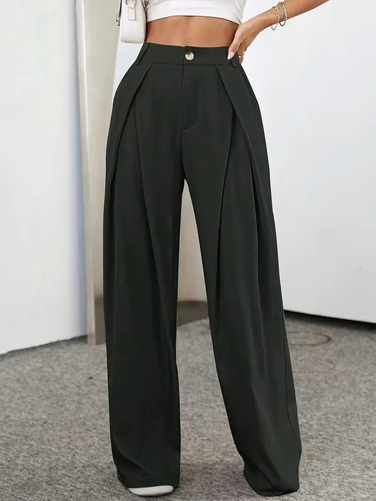 Frances - Pantalon plissé taille haute uni