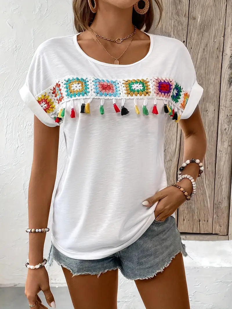 Adeline - T-shirt with tassel embroidery