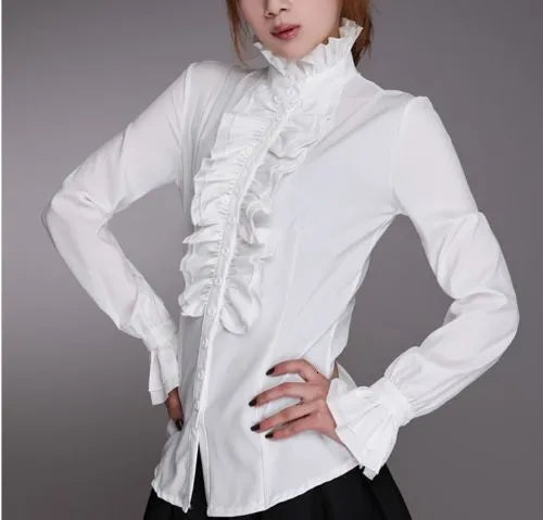 Cora - High neck long sleeve top with pleated cuffs