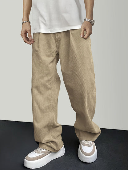 Casual Pants - Solid Color - Polyester Corduroy with Drawstring - Perfect for Weekend Casual