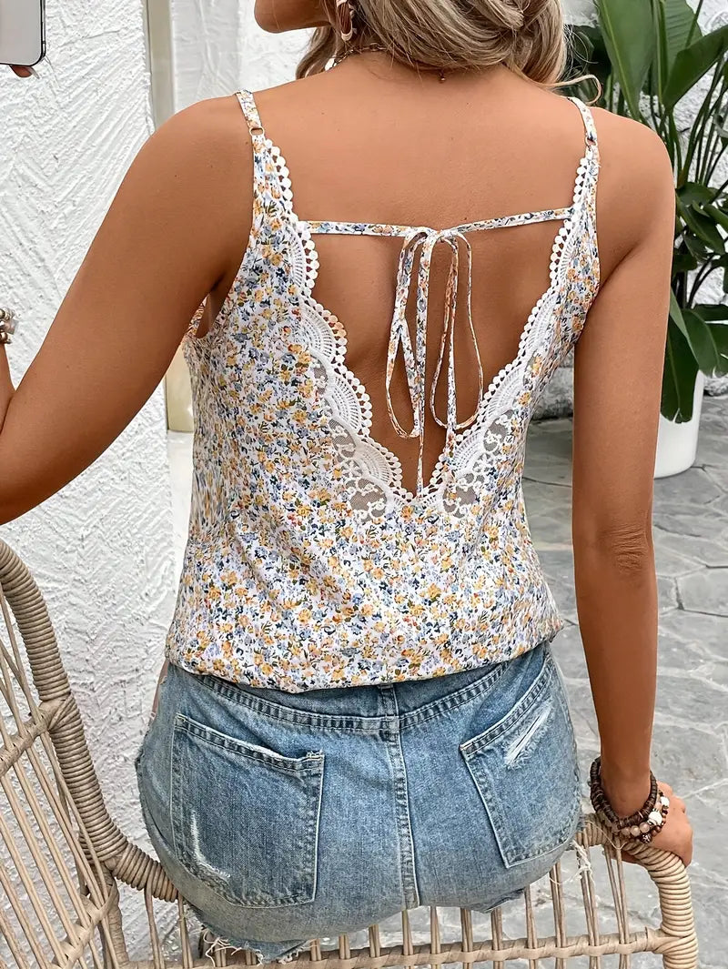 Pearl - Floral print top with bow on the back