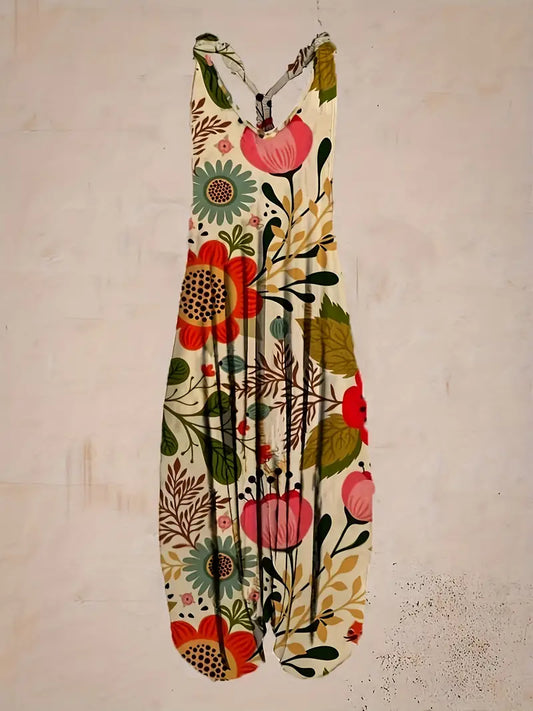 Edith - All-over printed jumpsuit with V-neck