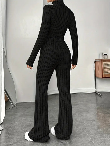 Mabel - Tweedelige set met gebreide top met lange mouwen en broek