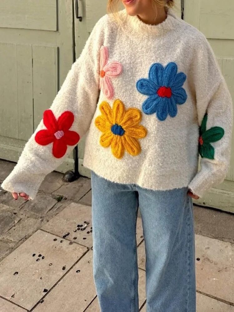 Faye - Knitted Flower Sweater