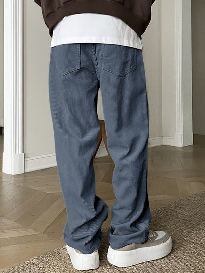 Casual Pants - Solid Color - Polyester Corduroy with Drawstring - Perfect for Weekend Casual