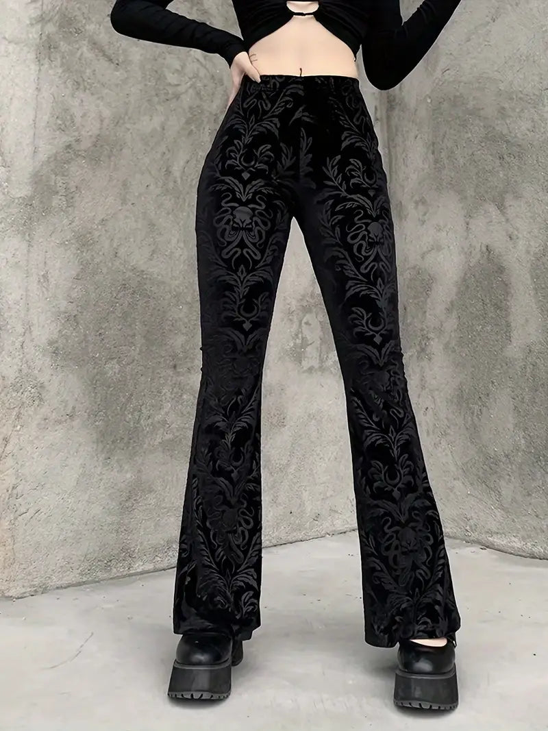 Elspeth - Pantalon taille haute à fleurs de style gothique