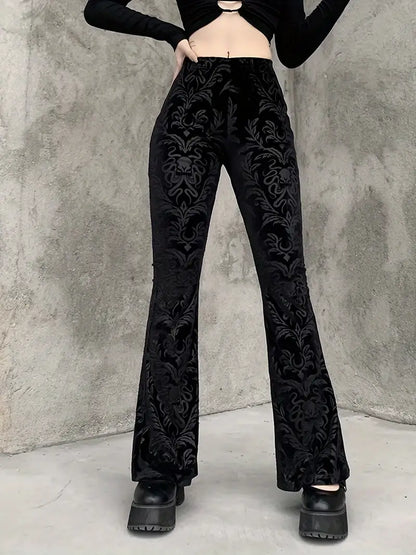 Elspeth - Pantalon taille haute à fleurs de style gothique