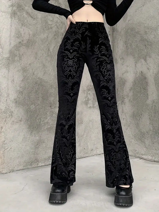 Elspeth - Pantalon taille haute à fleurs de style gothique