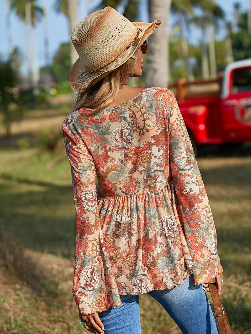 Etta - V-neck top with floral print