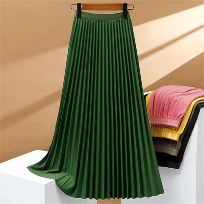 Dahlia - High Waist Elastic Pleated Maxi Skirt