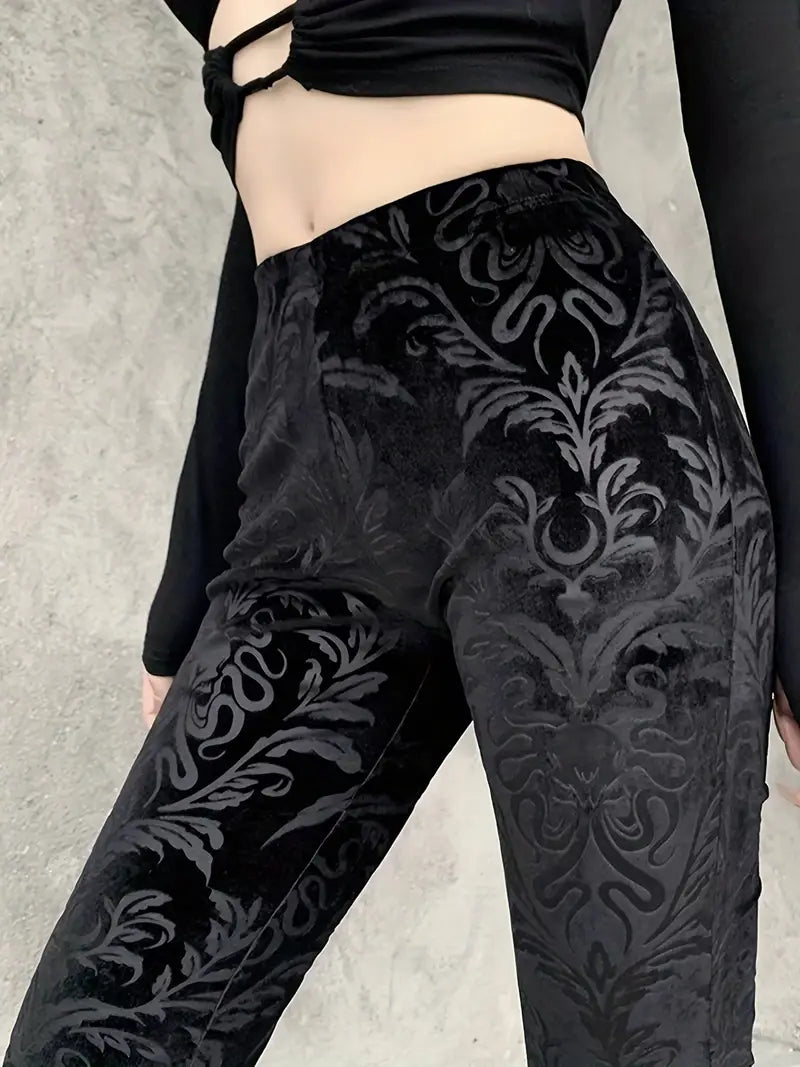 Elspeth - Pantalon taille haute à fleurs de style gothique