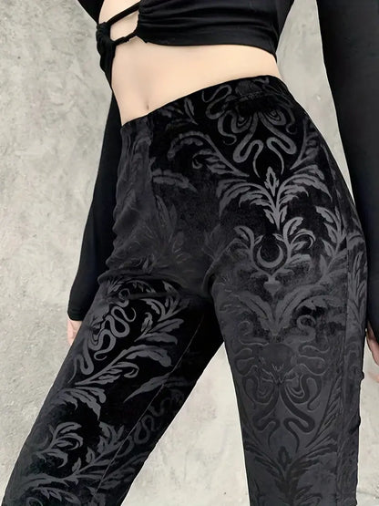 Elspeth - Pantalon taille haute à fleurs de style gothique