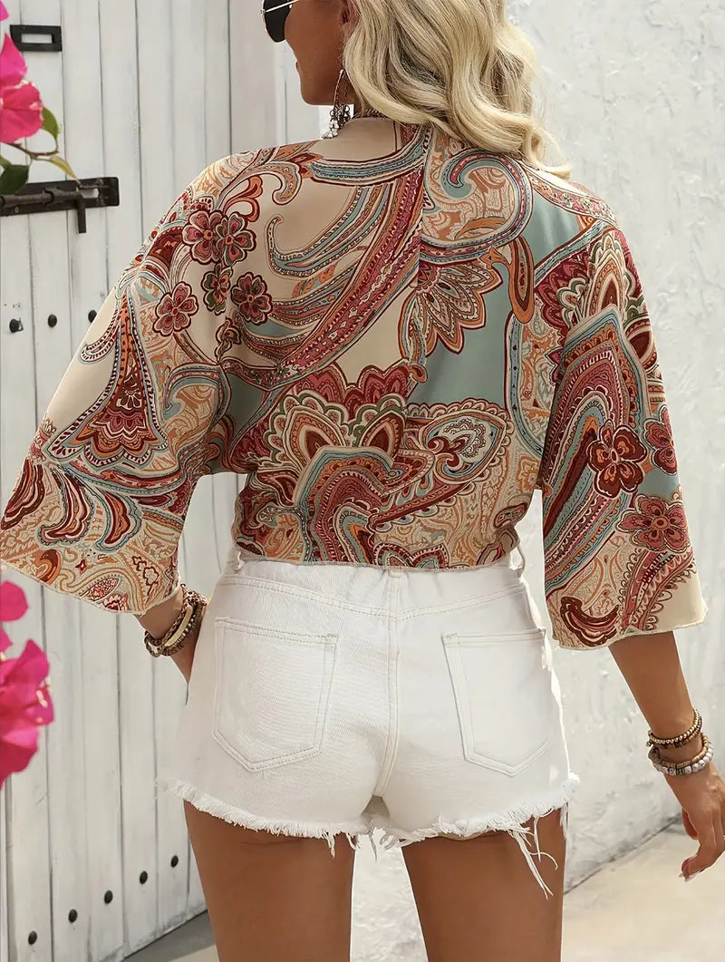 Dorothy - Blouse with paisley motif and knotted front