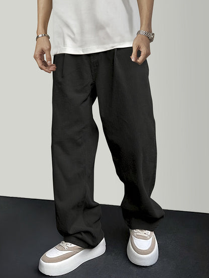 Casual Pants - Solid Color - Polyester Corduroy with Drawstring - Perfect for Weekend Casual