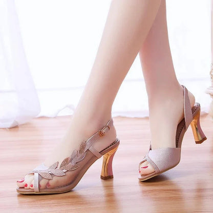 Elizabeth - Sandales à talon haut avec boucle et nœud en strass