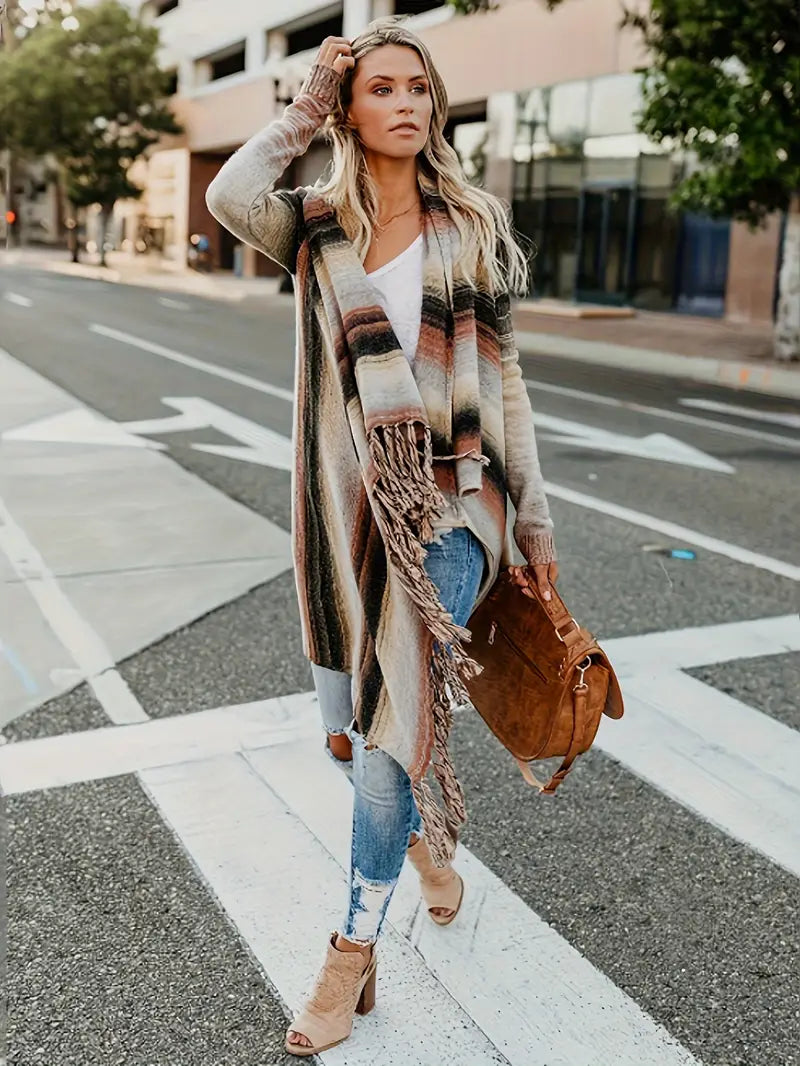 Helena - Chic striped poncho vest