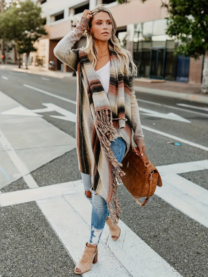 Helena - Chic striped poncho vest