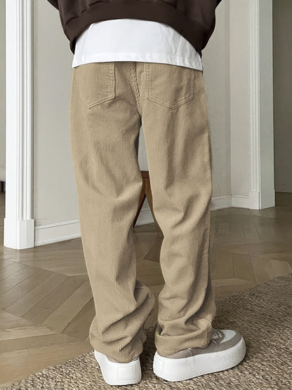 Casual Pants - Solid Color - Polyester Corduroy with Drawstring - Perfect for Weekend Casual