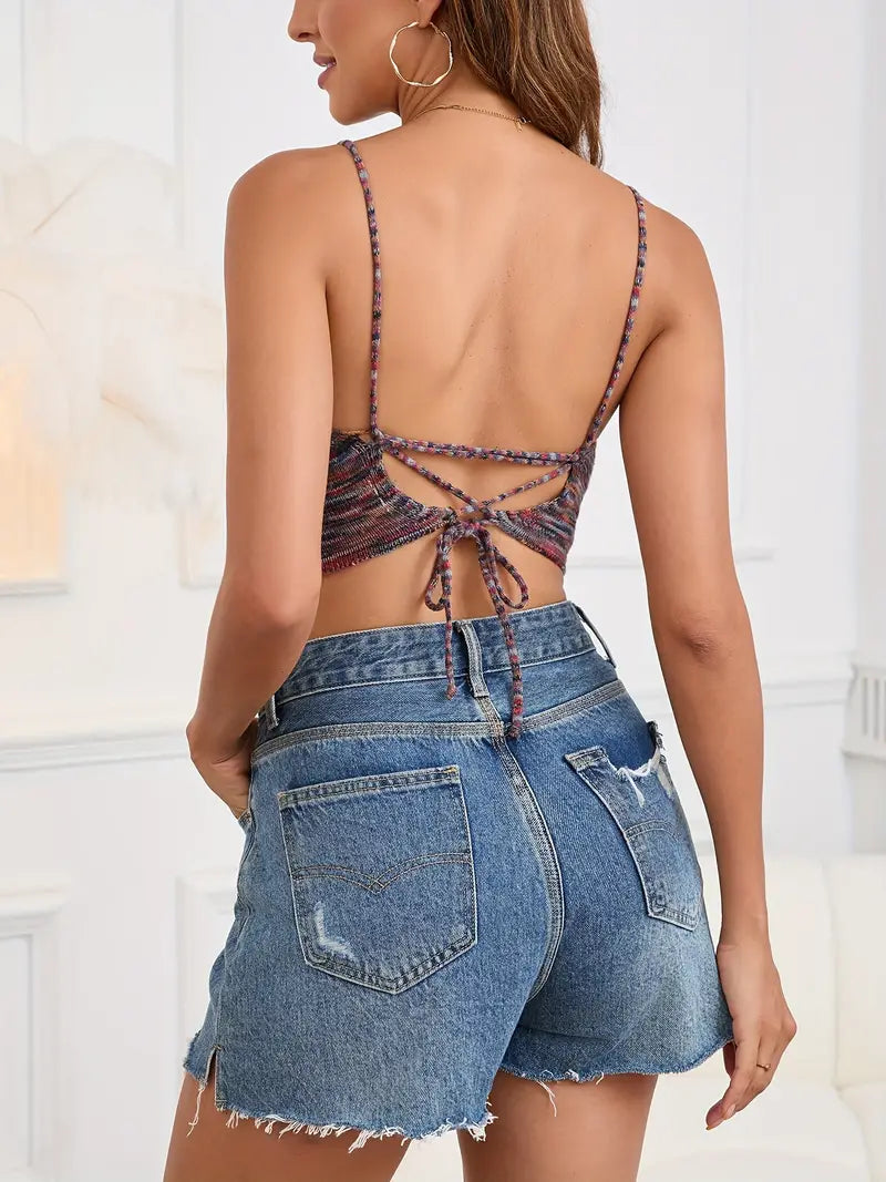 Muriel - Backless knitted top with spaghetti straps