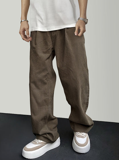 Casual Pants - Solid Color - Polyester Corduroy with Drawstring - Perfect for Weekend Casual