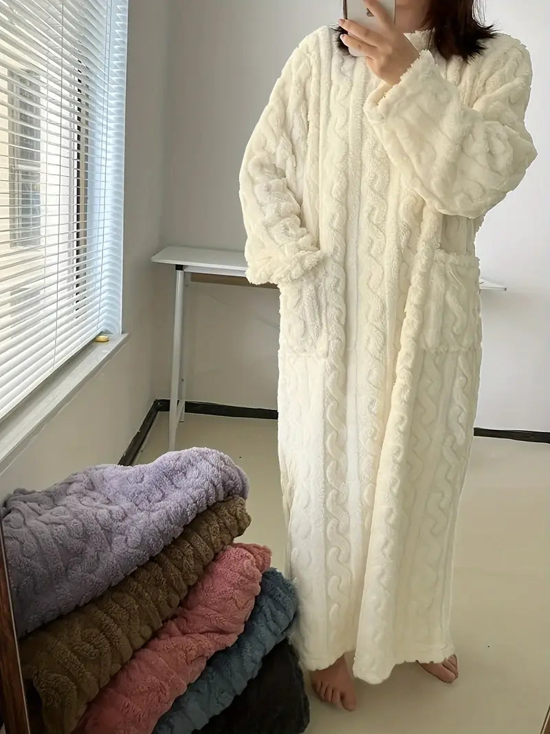 Lorie - Casual knitted bathrobe with long sleeves and pockets