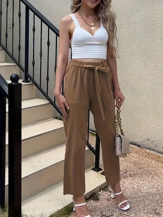 Harlet - Plain casual pants with tie