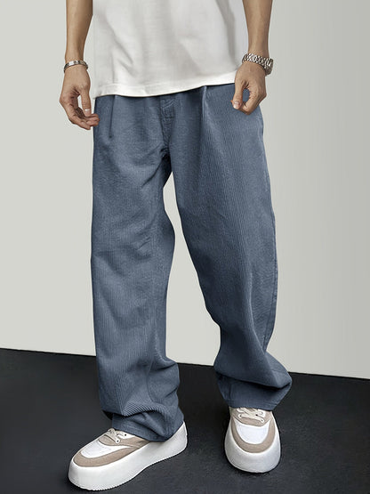Casual Pants - Solid Color - Polyester Corduroy with Drawstring - Perfect for Weekend Casual